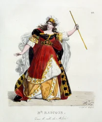Actrice française Mademoiselle Raucourt (morte en 1815) dans le rôle de Médée à la Comédie-Française; Lithographie par Hippolyte Lecomte (1781-1857)