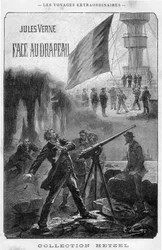 Illustration du livre « Face au drapeau » de Jules Verne, frontispice édition Hetzel - Les voyages extraordinaires 1896 (gravure)