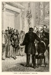 Me voici messieurs, dit-il, de Le Tour du Monde en Quatre-vingts Jours par Jules Verne (1828-1905) gravé par Henri-Théophile Hildebrand (1824-97), 1873