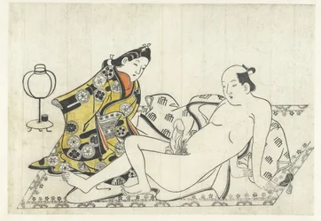 Jeune femme et homme nu sur un drap
