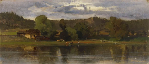Vaches au bord du lac, atmosphère du soir