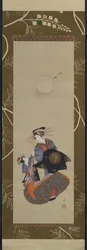 Beauté du Yoshiwara avec apprenti au clair de lune, XIXe siècle
