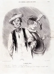 Caricature sur deux alcooliques : Série "Les Beaux Jours de la Vie" : "Le Mardi Gras...". Gravure de Honoré Daumier. Extrait du journal "Le Charivari" du 9 août