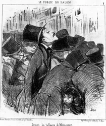 Devant les tableaux de Meissonnier, tiré de « Peintures et Salons », série de caricatures par Honoré Daumier (1808-1879). « Charivari »