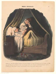Homme lisant au lit avec sa femme à côté (Mœurs conjugales)