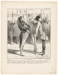 Robert-Macaire en conversation avec Bertrand devant la vitrine d