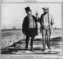 Bains de mer : Parisiens sur une plage de Trouville du poids des traditions et des habitudes familiales - par Honoré Daumier, dans « Charivari » du 25/08/1859