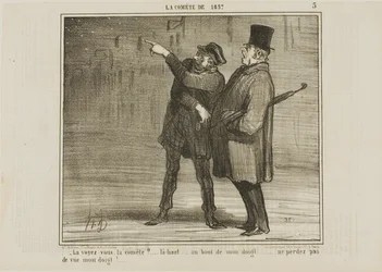 "- Voyez-vous la comète ... juste là, au bout de mon doigt... ne perdez pas de vue le bout de mon doigt !", planche 5 de La Comète De 1857