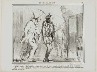 "- Chauffeur, chauffeur, vous ne pouvez pas me rejeter, il faut me sauver la vie... me ramener vivant aux courses ! - Mais voyons, Espagnol... sois raisonnable... tu n