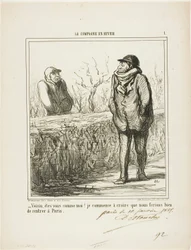« Bonjour, voisin, êtes-vous comme moi ? Je commence à croire que nous ferions bien de retourner à Paris », planche 1 de La Campagne en Hiver