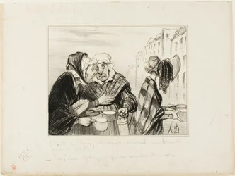 "- Quel tapage fait cette tête de mule du cinquième étage ! Porter un chapeau juste pour acheter deux tasses de lait pour un sou ! - Oh, Madame la Capitaine, n