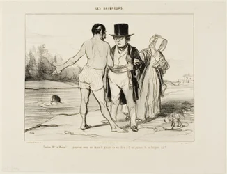 « Pardonnez-moi, Monsieur le Maire.... voudriez-vous avoir la bonté de me dire si la baignade est autorisée ici ? », planche 25 de Les Baigneurs