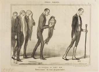 Le serveur en costume noir. Funérailles de la boîte à pourboires, planche 2 des Croquis Parisiens