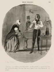 "Espèce de clochard ! Je voudrais te voir te noyer dans ta bière ! Me laissant ainsi seule avec mes trois enfants, il me donne douze sous, et quand il revient le soir, il demande sa monnaie !", planche 48 de Mœurs Conjugales