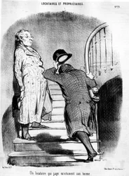 Un locataire qui paie exactement son terme, tiré de « Locataires et Propriétaires », série de caricatures par Honoré Daumier (1808-1879). « Charivari »