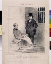 Œuvre de Honoré Daumier (1808-1879). Charivari daté de 1845 : Série LES PEINES DE JUSTICE. « Ce qui me blesse, c