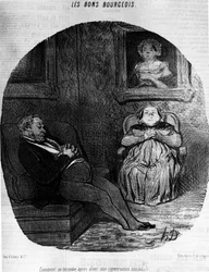 Les Bons Bourgeois: couple dormant - par Daumier, dans "Charivari" du 05/11/1846