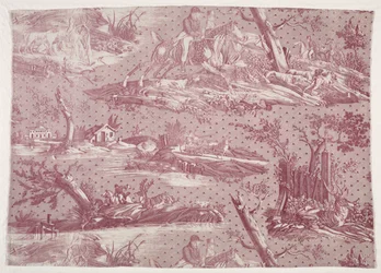 Fragment de coton imprimé à la plaque de cuivre avec motif de scène de chasse, vers 1815