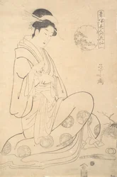 Konosato de Takeya assis, tenant un brûleur d