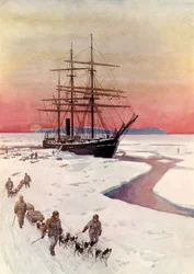 Déchargement du "Terra Nova" dans le détroit de McMurdo