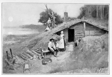 Une habitation troglodytique de Pennsylvanie, illustration tirée de « Colonies and Nation » de Woodrow Wilson, publiée dans Harper