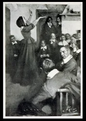Anne Hutchinson prêchant dans sa maison à Boston, 1637, illustration de 