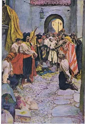 Extorquer un tribut des citoyens, de Howard Pyles Book of Pirates publié par Harper & Bros, 1921