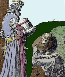 Le roi Arthur et la sorcière. Illustration de Howard Pyle (1853-1911), illustrateur américain.