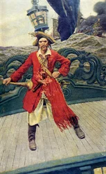 Capitaine pirate sur le pont, début 20e siècle (illustration de livre)