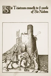 Sir Tristram arrive au château de Sir Nabon, illustration de 