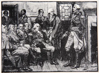 Washington et ses généraux en consultation, 15 mars 1783, illustration de Harper