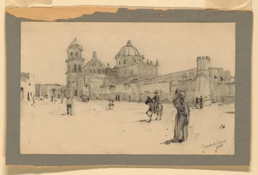 Dessin, Une église à Guadalajara (Mexique), 1888