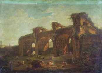 La Basilique de Maxence dans le Forum Romain avec Paysans et Bétail au Premier Plan