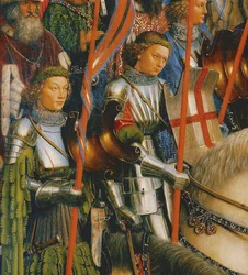 (détail) Les Chevaliers du Christ, du côté gauche du Retable de Gand