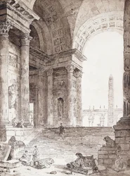 Une arcade romaine classique, avec des figures au premier plan, 1759