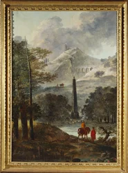 Paysage montagneux avec un obélisque
