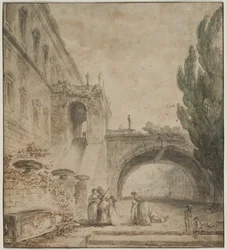 Un palais avec un pont voûté Une villa romaine, 1760
