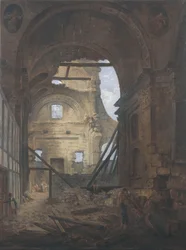 French: La chapelle de la Sorbonne avec la voûte de la nef effondrée Church of the Sorbonne in Ruins