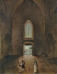 Hubert Robert et un amateur visitent une tombe dans une église