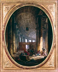 Intérieur de la colonnade de Saint-Pierre, Rome, au moment du conclave de 1769