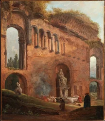 Ruines romaines avec des lavandières