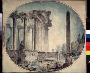 Ruines antiques et obélisque