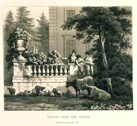 Clôture près de la maison, tirée de Fragments on the Theory and Practice of Landscape Gardening, publié en 1816