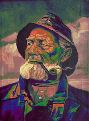 Pêcheur haut en couleur avec sa pipe