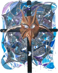 Croix au masque à cornes sinistre