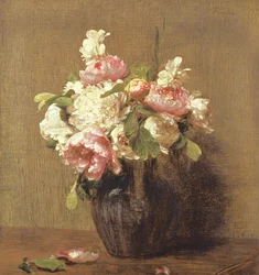 Pivoines blanches et roses, narcisses