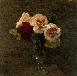 Nature morte aux roses roses et rouges, XIXe siècle