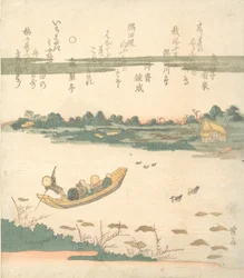 Bateau traversant la rivière Sumida, vers 1840