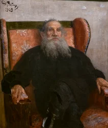 Léon Tolstoï dans un fauteuil rose