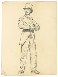 Étude pour "Un café parisien" : Homme debout avec un chapeau, jambes écartées, vers 1872-1875